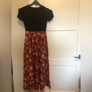 Red and black floral dress